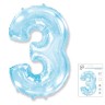 И40 Цифра "3" светло-голубой в упаковке / Three / 1 шт /, Фольгированный шар