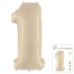 И 40 Цифра "1" кремовый в упаковке/ One / 1 шт / Фольгированный шар