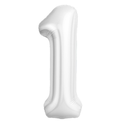 Аг 40 Цифра "1" Белый блеск Slim в упаковке / 1 шт /, Фольгированный шар