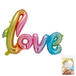 Фольгированный шар, надпись "LOVE", 39"/100 см, радужная пастель в упаковке
